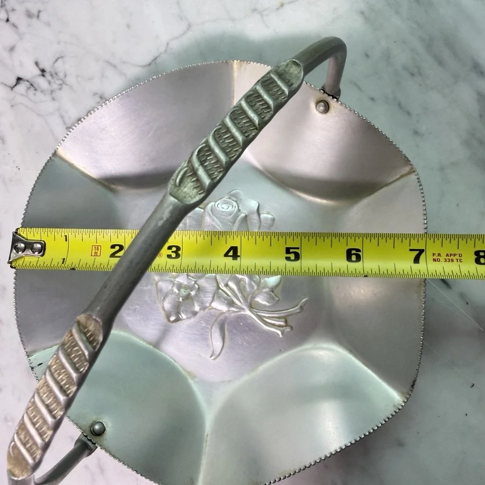 VTG 50s NASCO Italy Hammered Aluminum Basket Rose Motif Mid Century Modern MCM